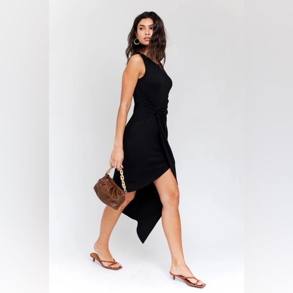 Gilli Black Asymmetrical Ribbed & Ruched Knit Dress, Size S - Picture 2 of 9